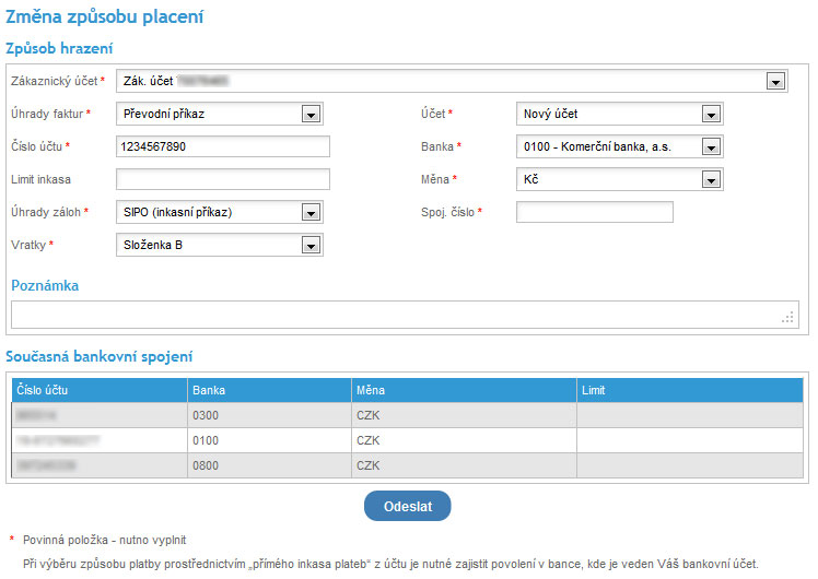 Změna způsobu hrazení - změna
